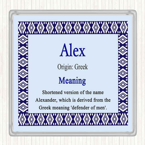 Alex Name Meaning Drinks Mat Coaster Blue