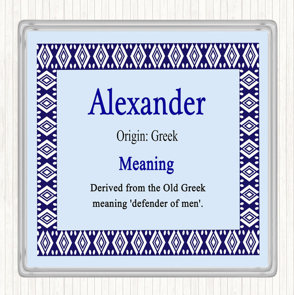 Alexander Name Meaning Drinks Mat Coaster Blue