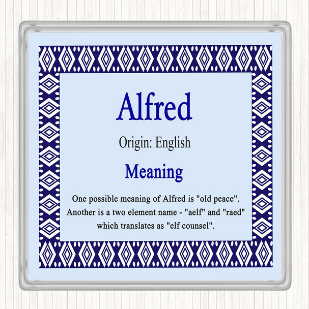 Alfred Name Meaning Drinks Mat Coaster Blue