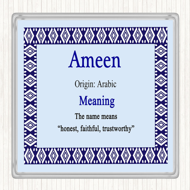 Ameen Name Meaning Drinks Mat Coaster Blue