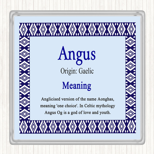 Angus Name Meaning Drinks Mat Coaster Blue