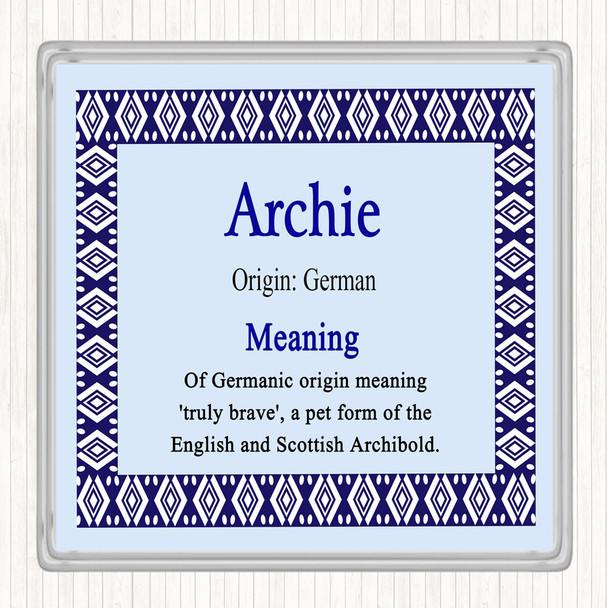 Archie Name Meaning Drinks Mat Coaster Blue