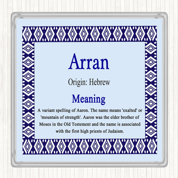 Arran Name Meaning Drinks Mat Coaster Blue