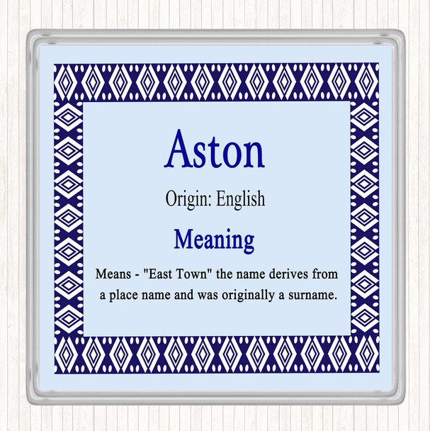 Aston Name Meaning Drinks Mat Coaster Blue
