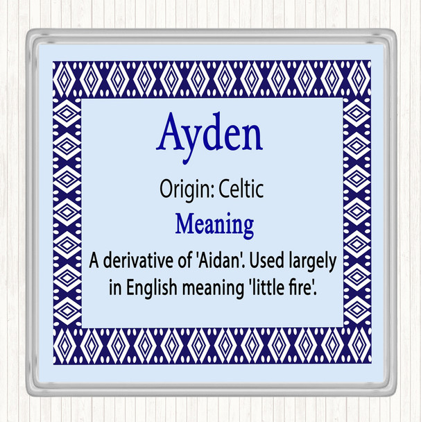 Ayden Name Meaning Drinks Mat Coaster Blue