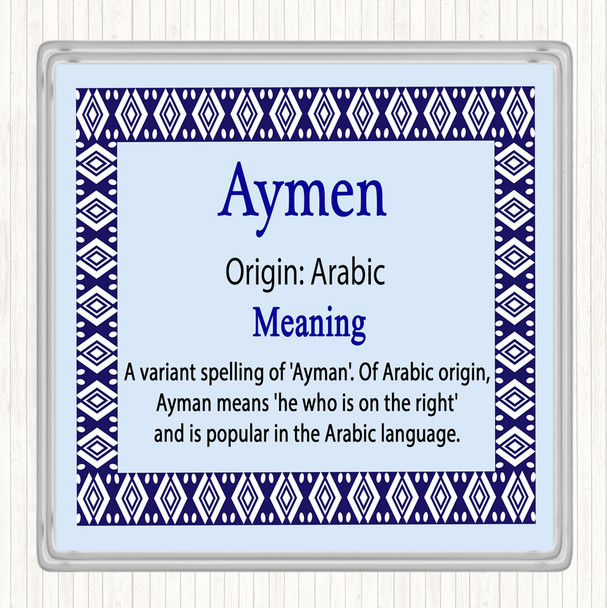 Aymen Name Meaning Drinks Mat Coaster Blue