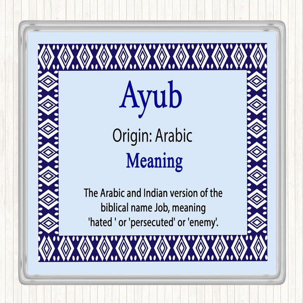 Ayub Name Meaning Drinks Mat Coaster Blue