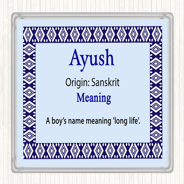 Ayush Name Meaning Drinks Mat Coaster Blue