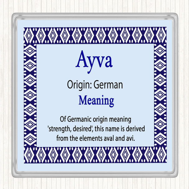 Ayva Name Meaning Drinks Mat Coaster Blue