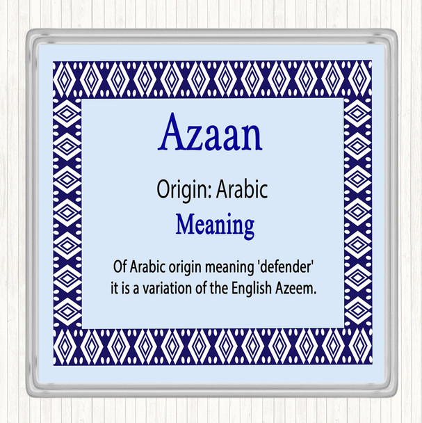 Azaan Name Meaning Drinks Mat Coaster Blue