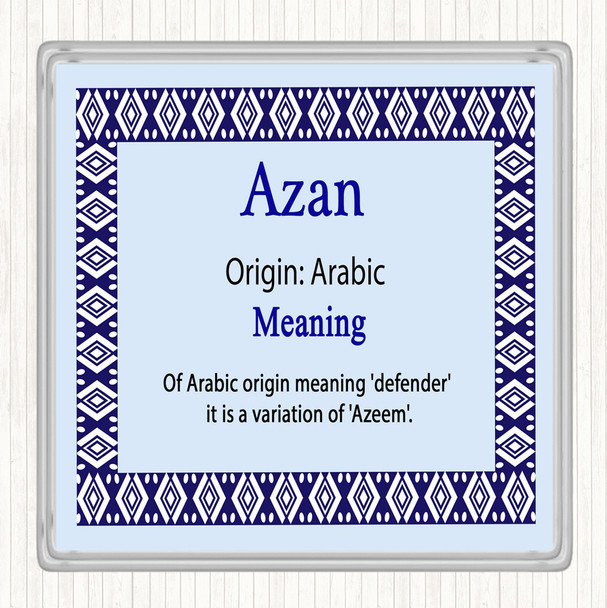Azan Name Meaning Drinks Mat Coaster Blue