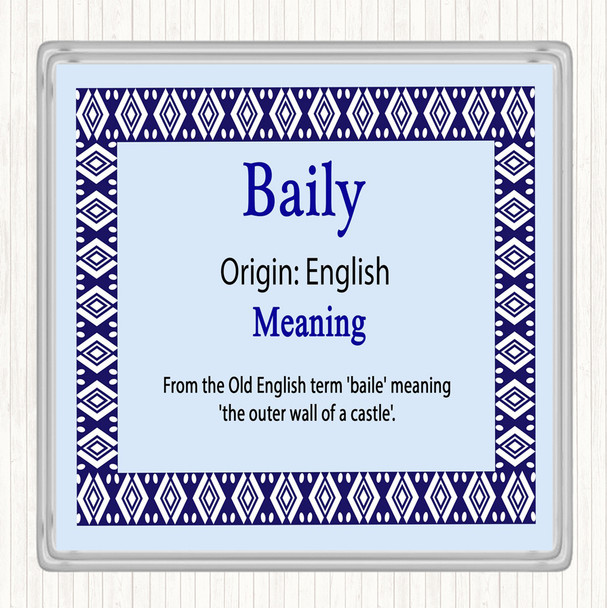 Baily Name Meaning Drinks Mat Coaster Blue