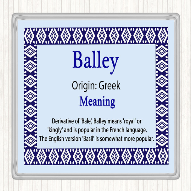 Balley Name Meaning Drinks Mat Coaster Blue