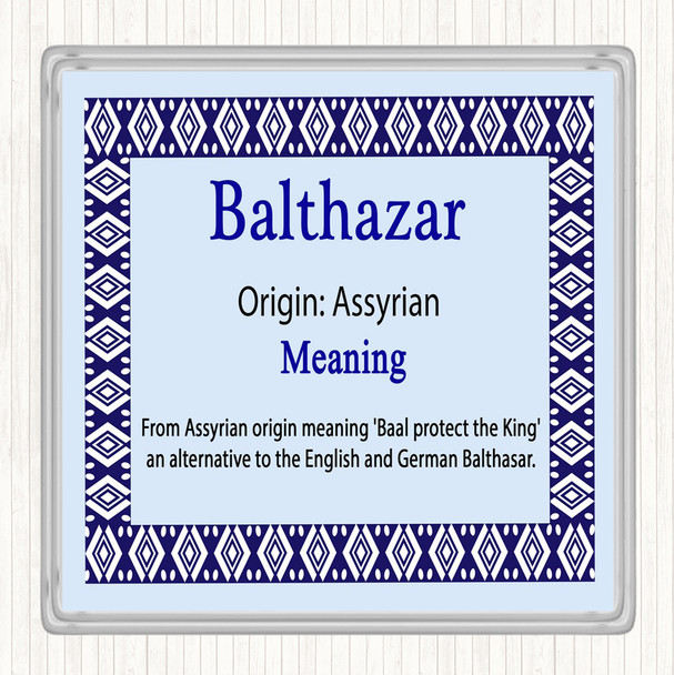 Balthazar Name Meaning Drinks Mat Coaster Blue