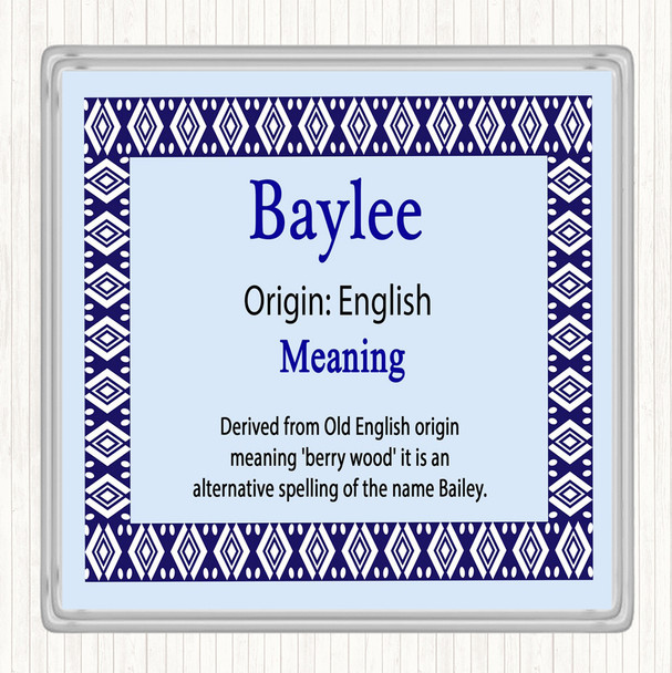 Baylee Name Meaning Drinks Mat Coaster Blue