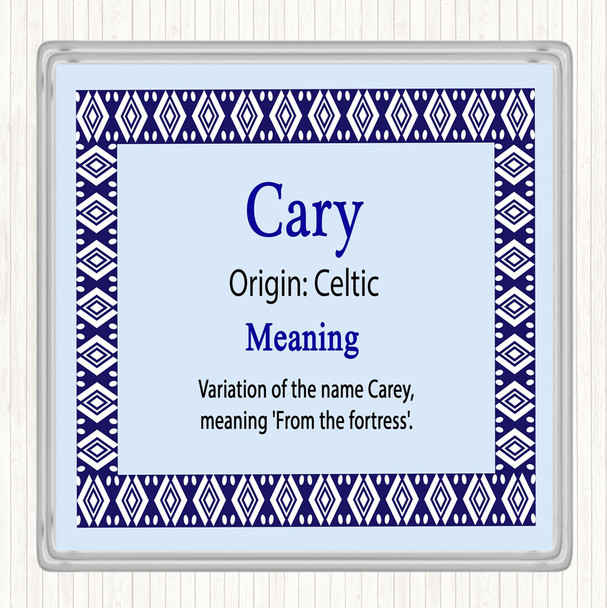 Cary Name Meaning Drinks Mat Coaster Blue