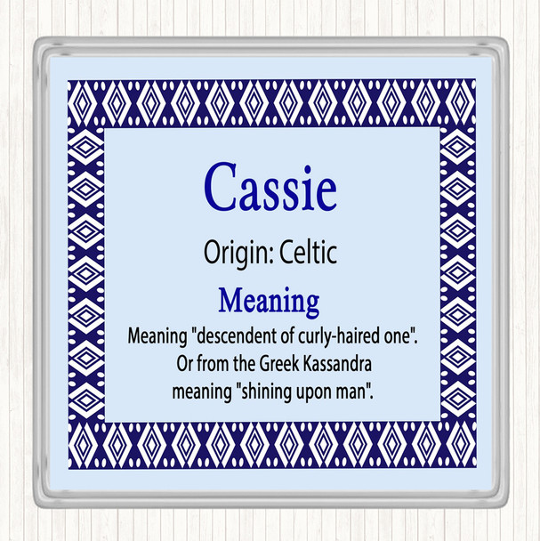 Cassie Name Meaning Drinks Mat Coaster Blue