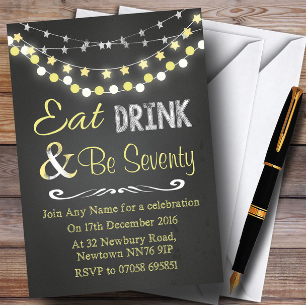 Chalk Yellow Lights 70th Personalised Birthday Party Invitations