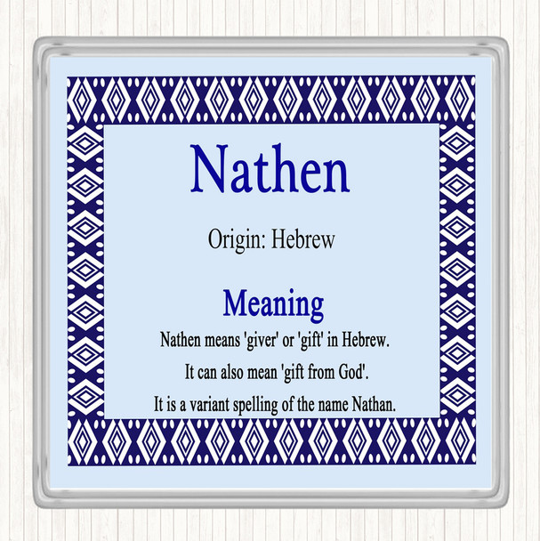 Nathen Name Meaning Drinks Mat Coaster Blue