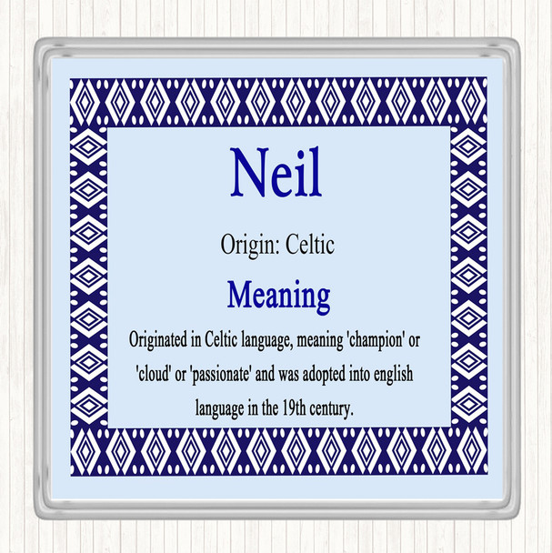 Neil Name Meaning Drinks Mat Coaster Blue