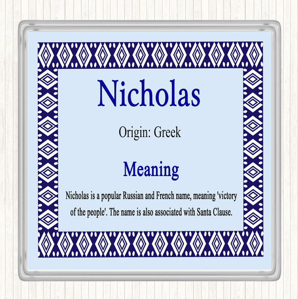 Nicholas Name Meaning Drinks Mat Coaster Blue