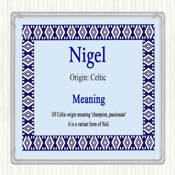 Nigel Name Meaning Drinks Mat Coaster Blue