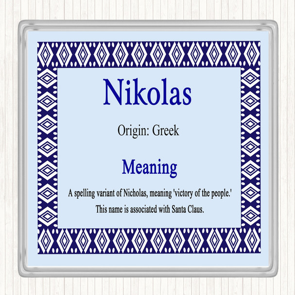 Nikolas Name Meaning Drinks Mat Coaster Blue