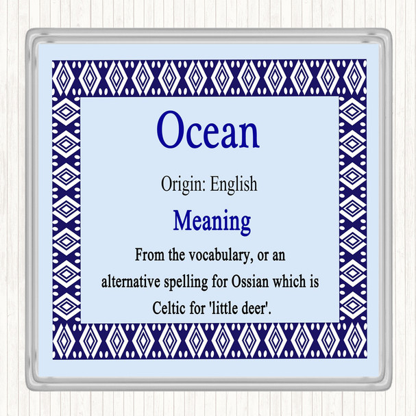 Ocean Name Meaning Drinks Mat Coaster Blue