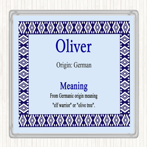 Oliver Name Meaning Drinks Mat Coaster Blue