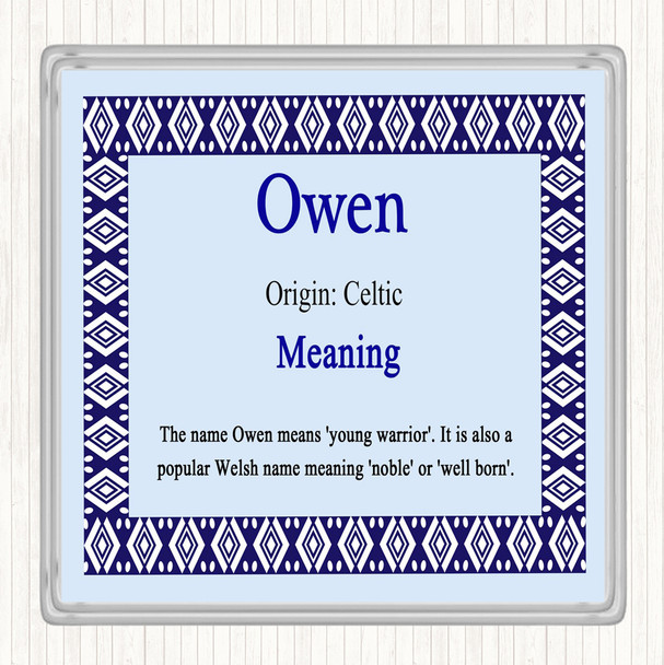 Owen Name Meaning Drinks Mat Coaster Blue