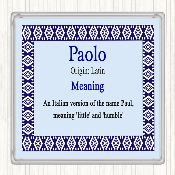 Paolo Name Meaning Drinks Mat Coaster Blue