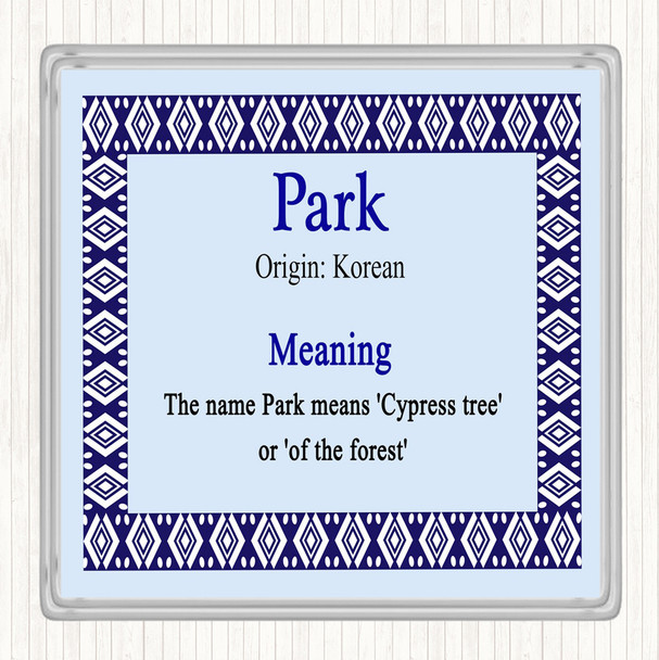 Park Name Meaning Drinks Mat Coaster Blue