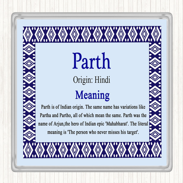 Parth Name Meaning Drinks Mat Coaster Blue