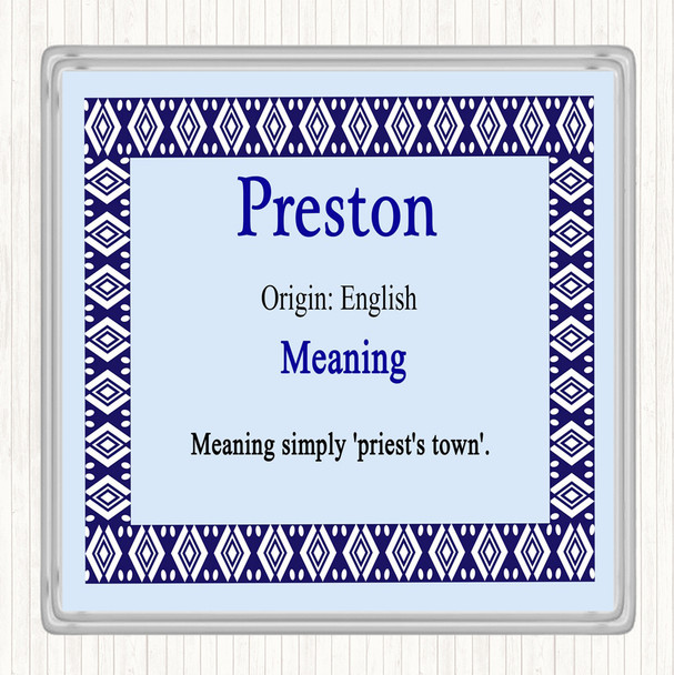 Preston Name Meaning Drinks Mat Coaster Blue
