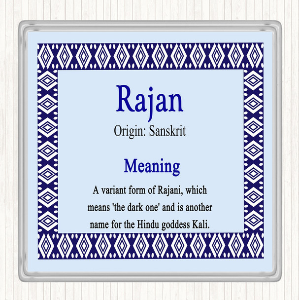 Rajan Name Meaning Drinks Mat Coaster Blue