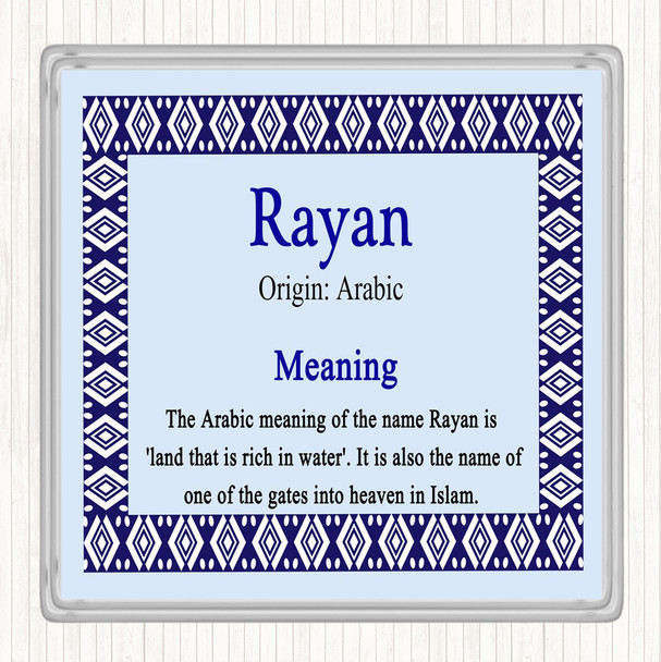 Rayan Name Meaning Drinks Mat Coaster Blue