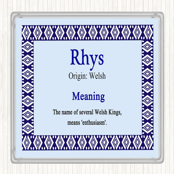 Rhys Name Meaning Drinks Mat Coaster Blue