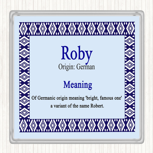 Roby Name Meaning Drinks Mat Coaster Blue