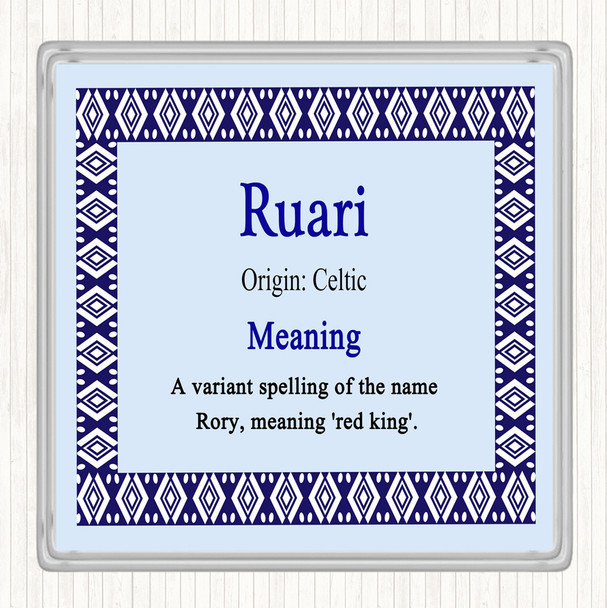 Ruari Name Meaning Drinks Mat Coaster Blue