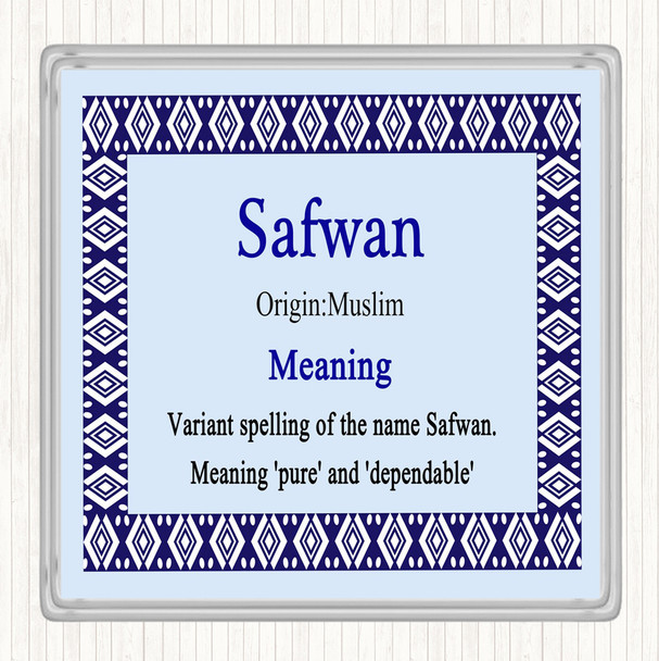 Safwan Name Meaning Drinks Mat Coaster Blue