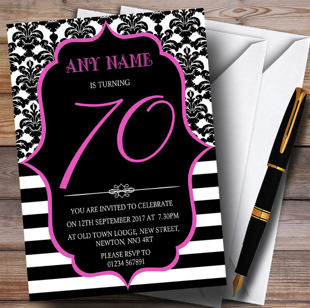 Vintage Damask Pink 70th Personalised Birthday Party Invitations