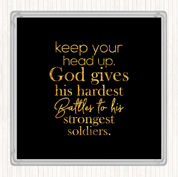 Black Gold Head Up Quote Drinks Mat Coaster