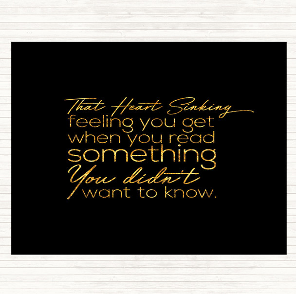 Black Gold Heart Sinking Quote Dinner Table Placemat