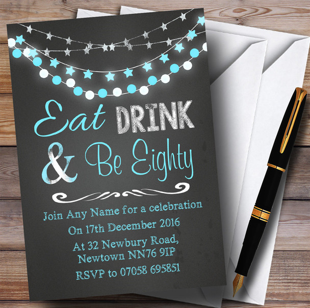 Chalk Blue Lights 80th Personalised Birthday Party Invitations