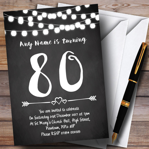 Chalk Style Lights 80th Personalised Birthday Party Invitations