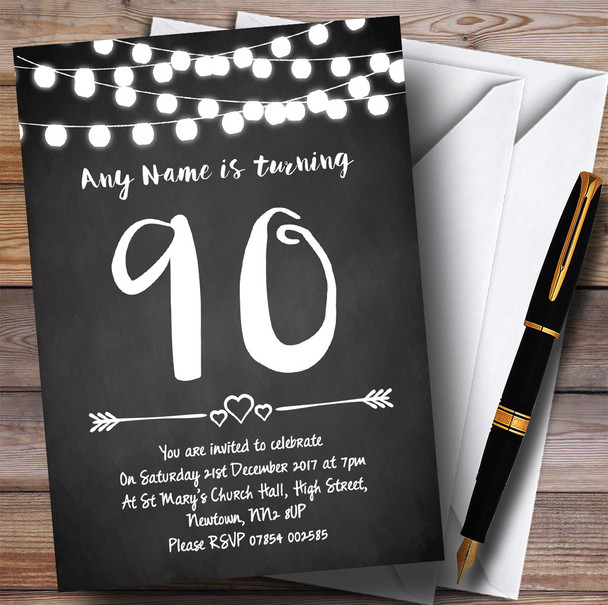 Chalk Style Lights 90th Personalised Birthday Party Invitations