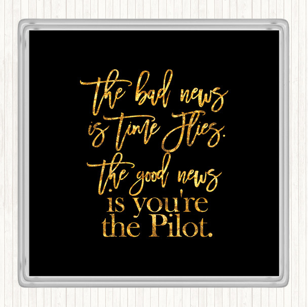 Black Gold Bad News Quote Drinks Mat Coaster