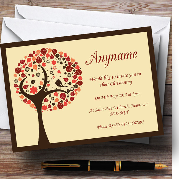 Shabby Chic Bird Tree Brown Vintage Christening Party Personalised Invitations