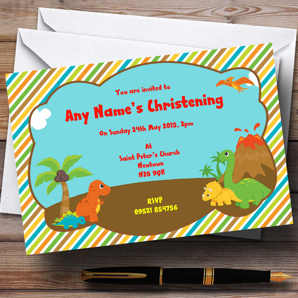 Sweet Little Dinosaurs Christening Party Personalised Invitations
