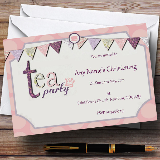 Tea Party Vintage Chic Christening Party Personalised Invitations